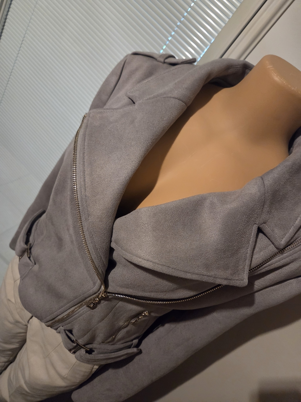Romeo & Juliet Couture Light Gray Suede Moto Jacket